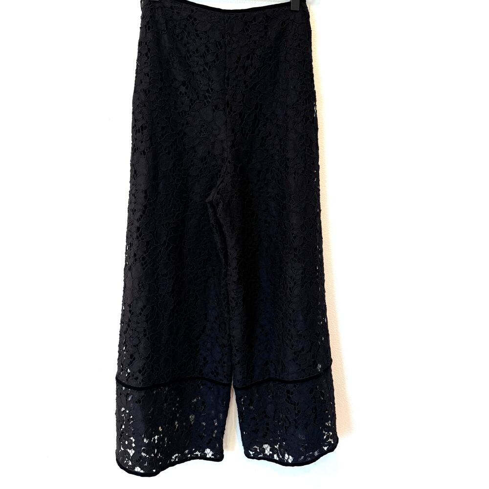 See by Chloé Black Lace Wide-Leg Cropped Pants Women's 34 FR /2 US /XS High Rise - Picture 11 of 14